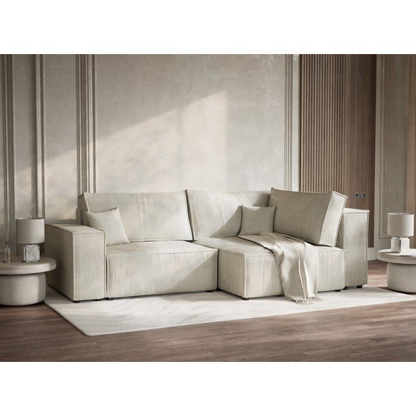 Krem sklopiva/s prostorom za odlaganje kutna garnitura od samta (s desnim kutom/u obliku slova L) Tonga – Maison de Rêve-image-4