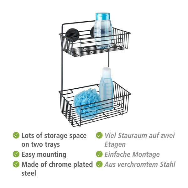 Crna zidna dvoetažna kupaonska polica Wenko Vacuum-Loc® Pavia-image-2