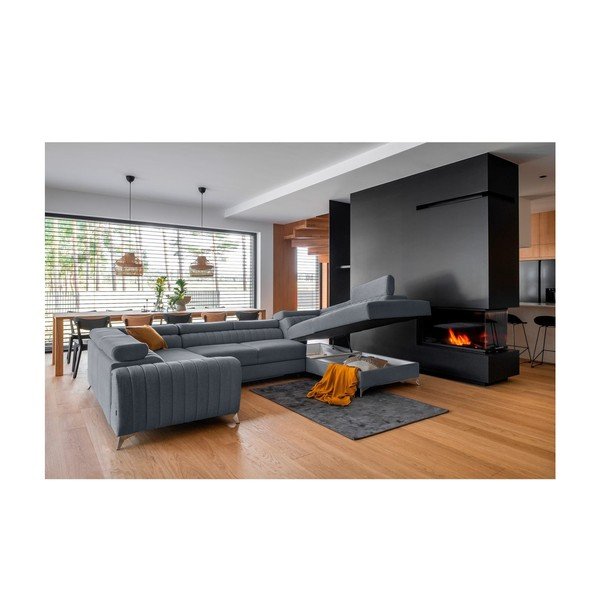 Plava sklopiva/s prostorom za odlaganje kutna garnitura (s desnim kutom/u obliku slova "U") Louis – ELTAP-image-2