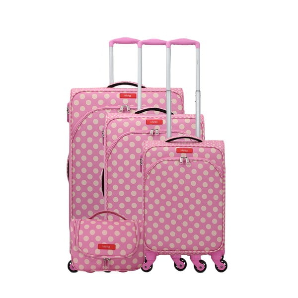 Set od 3 ružičasta kofera na četiri kotača i kozmetičke torbice Lollipops