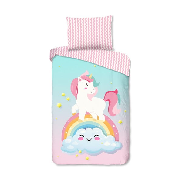 Ružičasta/tirkizna pamučna dječja posteljina za krevet za jednu osobu 140x200 cm Sweety – Good Morning