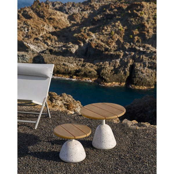 Bijeli/u prirodnoj boji okrugli stolić za kavu s pločom stola od bagrema ø 55 cm Saura – Kave Home-image-1