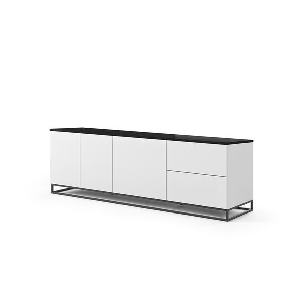 Mat bijeli TV stol s crnom pločom u mramornom dekoru TemaHome Join, 200 x 65 cm-image-2
