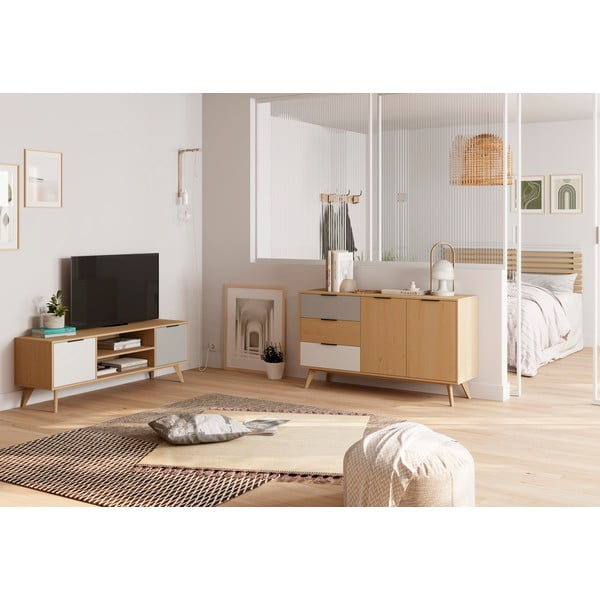 TV stol od borovine u prirodnoj boji 140x53 cm Elfa – Marckeric-image-1