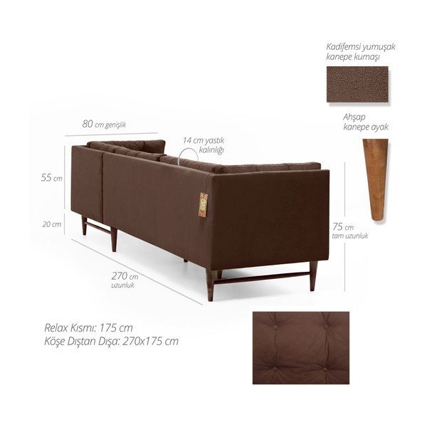 Smeđa sofa desni kut Balcab Home Amalia-image-1