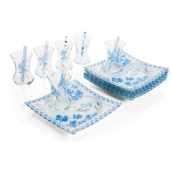 Bijelo-plavi 18-dijelni set za čaj od badema