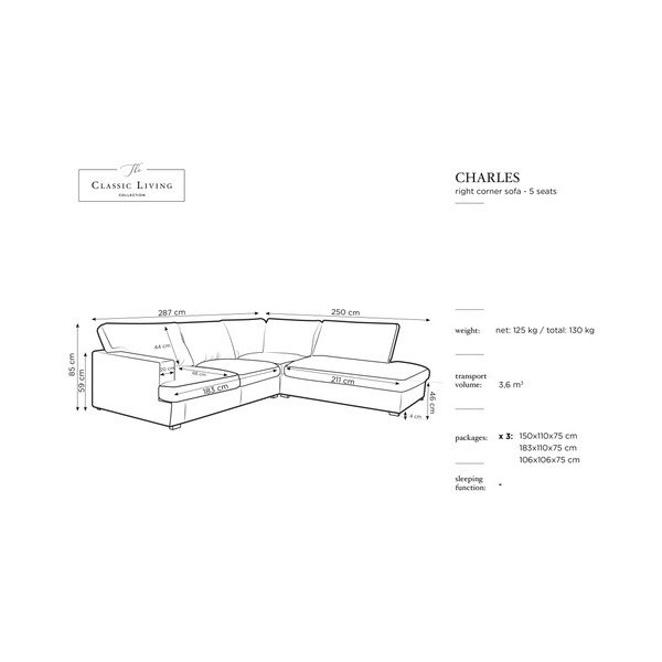 Siva kutna garnitura Windsor & Co Sofas Daphne, desni kut-image-1