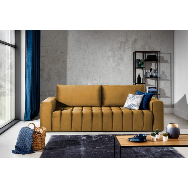 Žuta  baršunasti sklopiva/s prostorom za odlaganje sofa 247 cm Lazaro – ELTAP-image-1