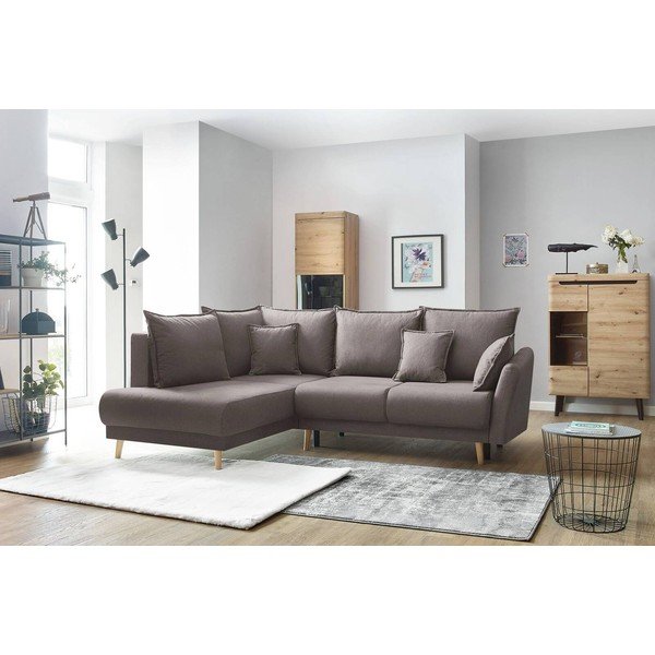 Smeđe-siva kutna sofa na razvlačenje Bobochic Paris Mia L, lijevi kut-image-1