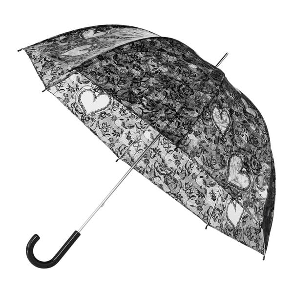 Prozirni štapićasti kišobran s crnim detaljima Birdcage Heart, ⌀ 95 cm