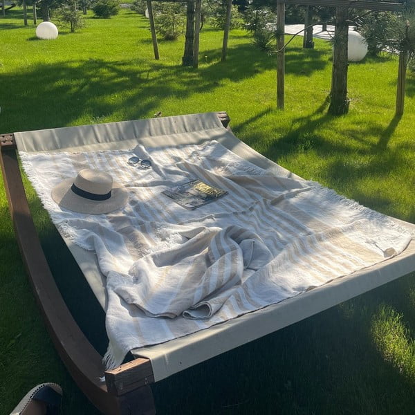 Bež lanena deka za plažu 140x170 cm Allure Stripe – Linen Tales-image-2