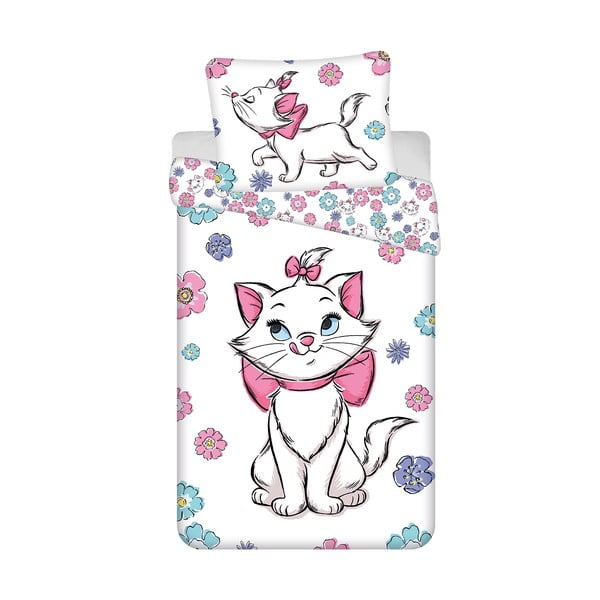 Bijela pamučna dječja posteljina za krevet za jednu osobu 140x200 cm Marie Cat "Floral" – Jerry Fabrics