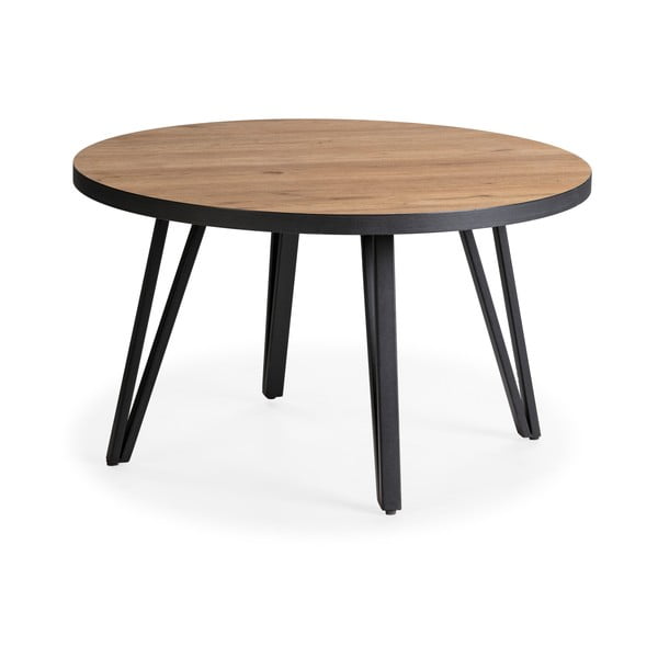 Crni/u prirodnoj boji okrugao stolić za kavu s pločom stola u dekoru hrasta ø 80 cm Sindi – Marckeric