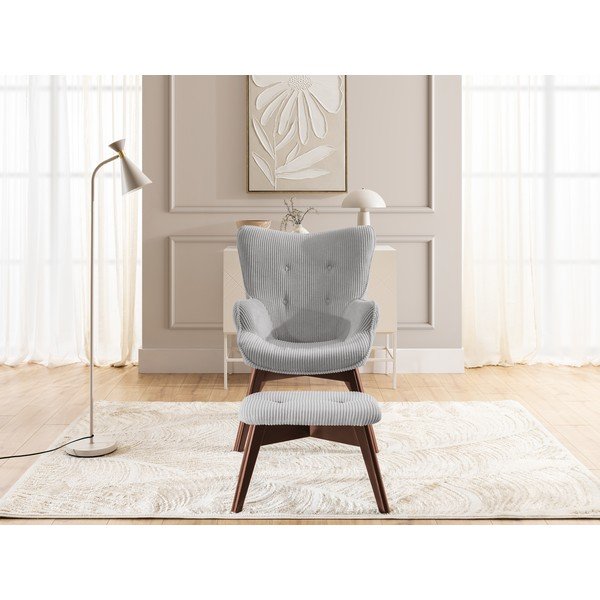 Siva fotelja s naslonjačem za noge od samta Niko – Ropez-image-1