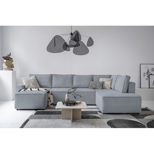 Svijetlo siva sklopiva kutna garnitura od samta (s desnim kutom/u obliku slova "U") Brave Dave – Miuform-image-1