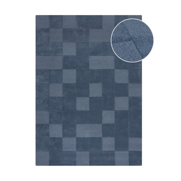 Tamno plavi ručno rađen vunen tepih 200x290 cm Checkerboard – Flair Rugs