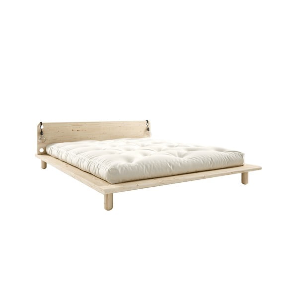 Comfort Karup Design Peek bračni krevet od punog drveta s uzglavljem, lampama i madracem, 180 x 200 cm