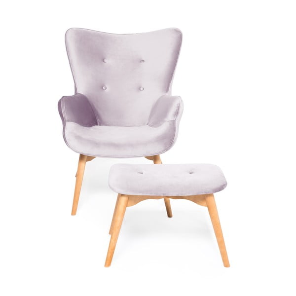 Lavanda ljubičasta fotelja i tabure s podnožjem u prirodnoj boji Vivonita Cora Velvet-image-2