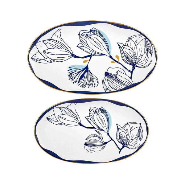 Set od 2 bijela porculanska tanjura s plavim cvjetovima Mia Bleu