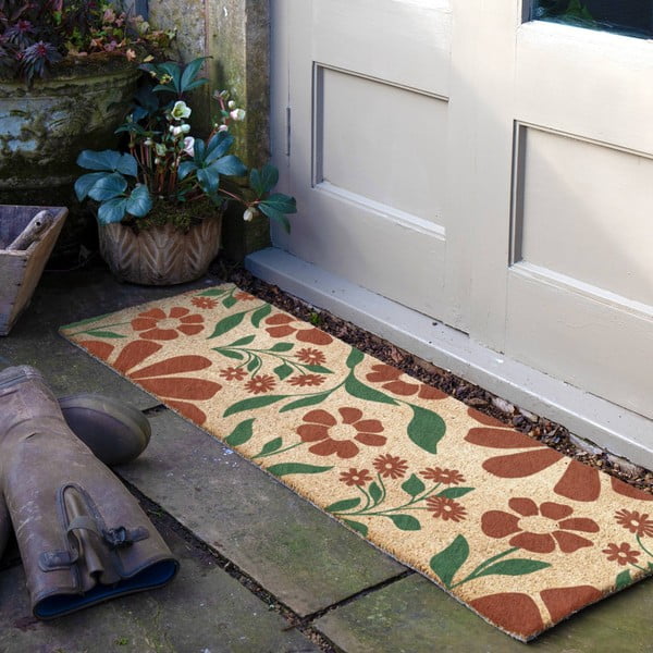 Otirač od kokosovih vlakana 40x120 cm Red & Green Floral – Artsy Doormats-image-1