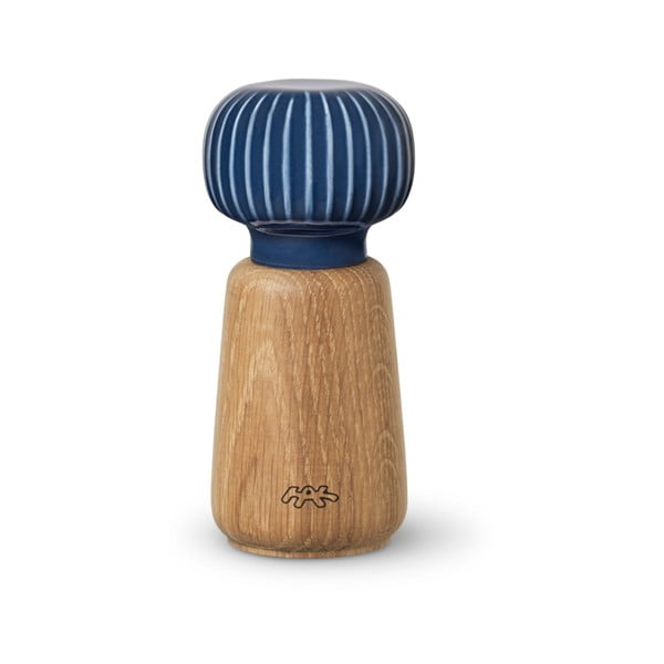 Mlinac za začine od hrastovog drveta s tamnoplavim detaljem od porculana Kähler Design Hammershoi, visina 13 cm