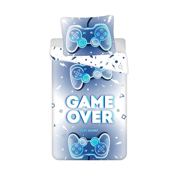 Bijela/plava pamučna dječja posteljina za krevet za jednu osobu 140x200 cm Game over  – Jerry Fabrics