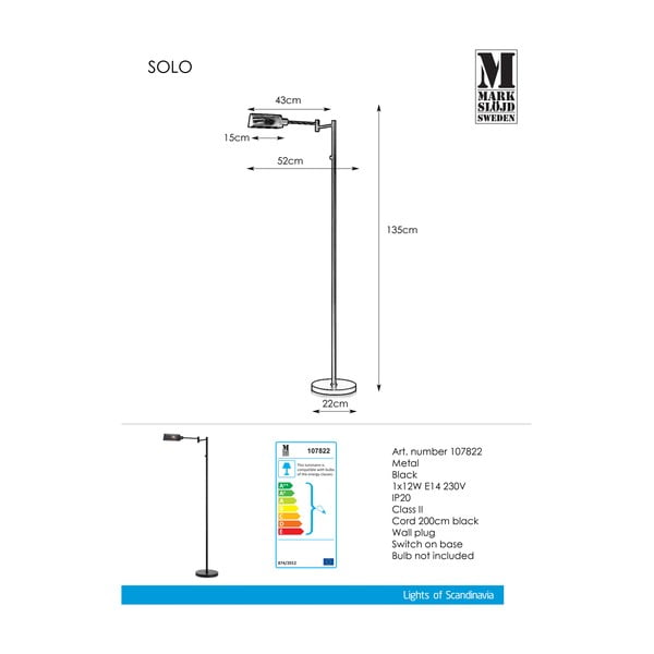 Crna podna svjetiljka Markslöjd Yale Floor Black, visina 1,35 m-image-2