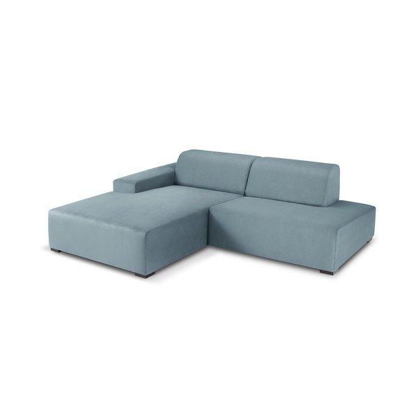 Svijetloplava baršunasta kutna sofa Cosmopolitan Design Hobart, lijevi kut-image-3