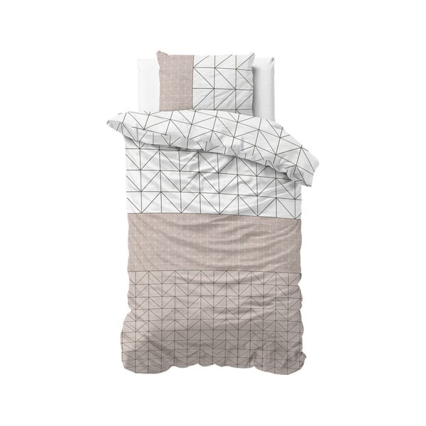Bijelo-bež flanel posteljina Sleeptime Gino, 140 x 220 cm