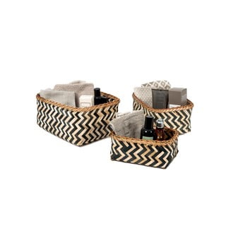 Set od 3 košare za pohranu od bambusa Compactor Natural And Black Bamboo
