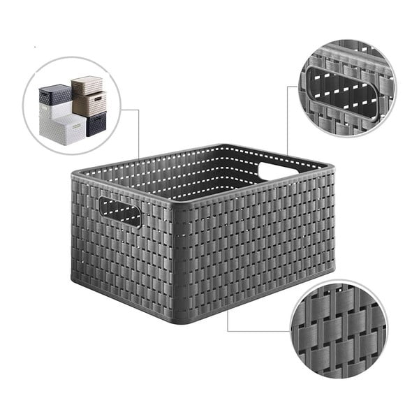 Tamno siva košara za pohranu od reciklirane plastike Country - Rotho-image-2