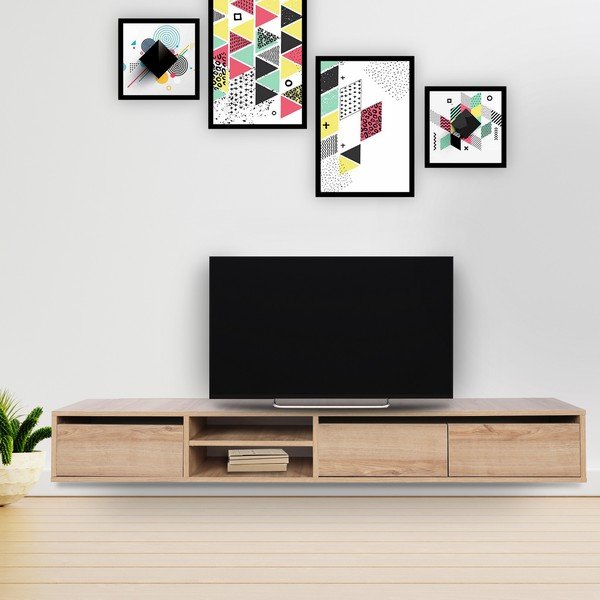TV komoda u dekoru hrasta u prirodnoj boji 180x30x25 cm Rust – Kalune Design-image-1
