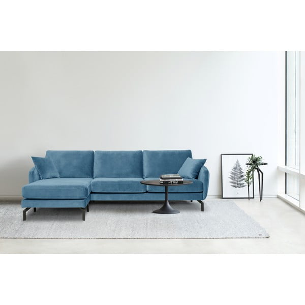 Plava kutna garnitura s baršunastom površinom Scandic Magic, lijevi kut-image-1