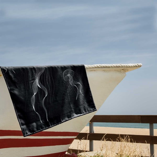 Crno-bijeli ručnik za plažu 90x180 cm Jellyfish - DecoKing-image-1