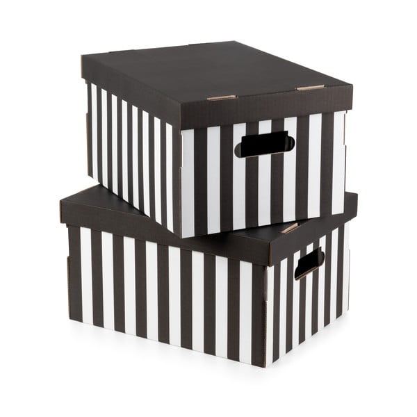 Kartonske kutije za pohranu u setu  2 kom s poklopcem Stripes – Compactor
