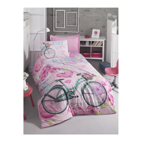 Posteljina s plahtama za krevet za jednu osobu Bicikl, 160 x 220 cm