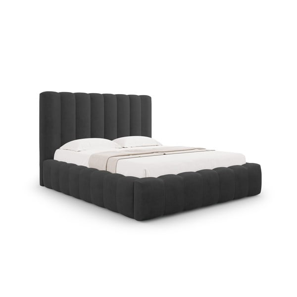 Antracitno sivi tapecirani bračni krevet s prostorom za pohranu s podnicom 200x200 cm Kelp – Micadoni Home-image-1