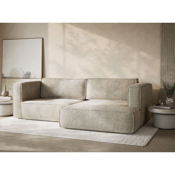 Bež sklopiva/s prostorom za odlaganje kutna garnitura od šenila (s desnim kutom/s ležaljkom) Velto – Maison de Rêve-image-4