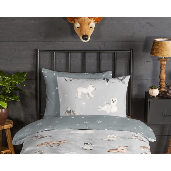 Siva flanelska dječja posteljina za krevet za jednu osobu 140x200 cm Cira – Good Morning-image-2