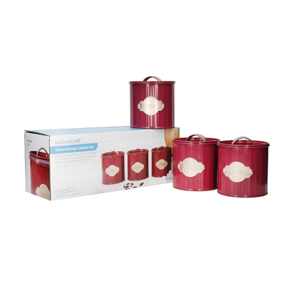 Crvene metalne limenke za hranu u setu od 3 kom - Kitchen Craft-image-4