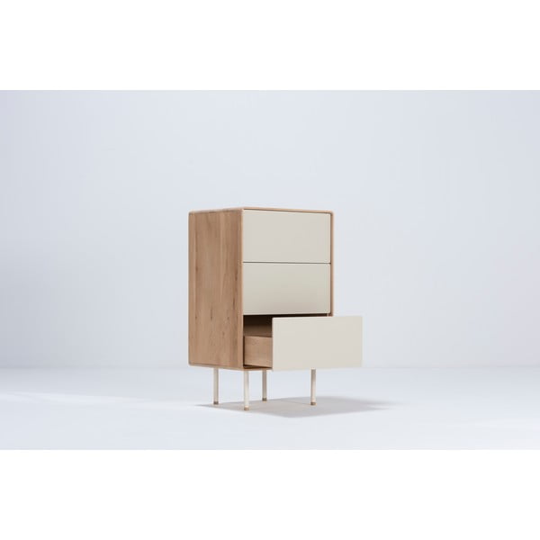 Bijela/u prirodnoj boji visoka komoda od punog hrasta 60x100 cm Fina – Gazzda-image-1