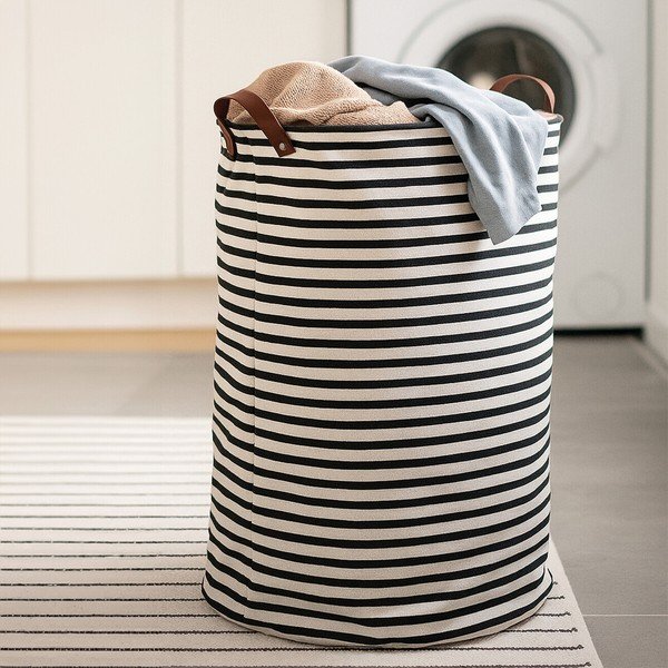 Crno-bijela tekstilna košara za rublje 54 l Stripe – Premier Housewares-image-1