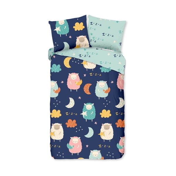 Plava pamučna dječja posteljina za krevet za jednu osobu/za produženi krevet 140x220 cm Sheep – Good Morning