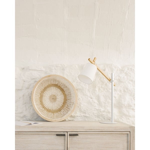 Bijela stolna lampa od masivnog bagrema s tekstilnim sjenilom (visina 65 cm) Kosta – Kave Home-image-1