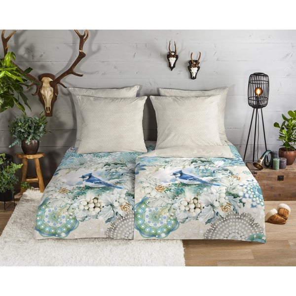 Bež-tirkizna posteljina od flanela za krevet za jednu osobu 140x200 cm - HIP-image-1