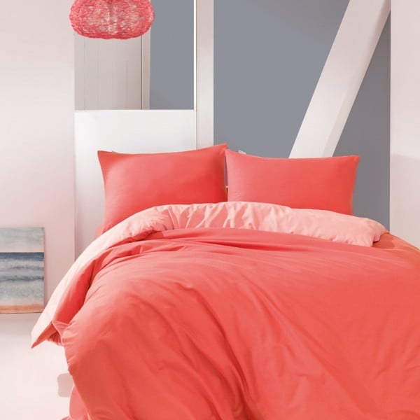 Koraljno crvena pamučna posteljina s plahtama Marie Claire Suzy, 200 x 220 cm