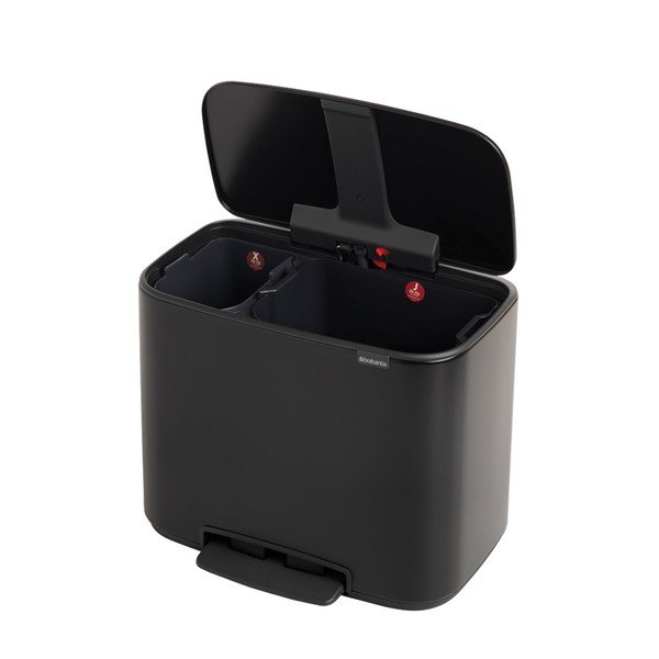 Mat crna željezna kanta za smeće za odvojeni otpad/s pedalom 34 l Bo – Brabantia