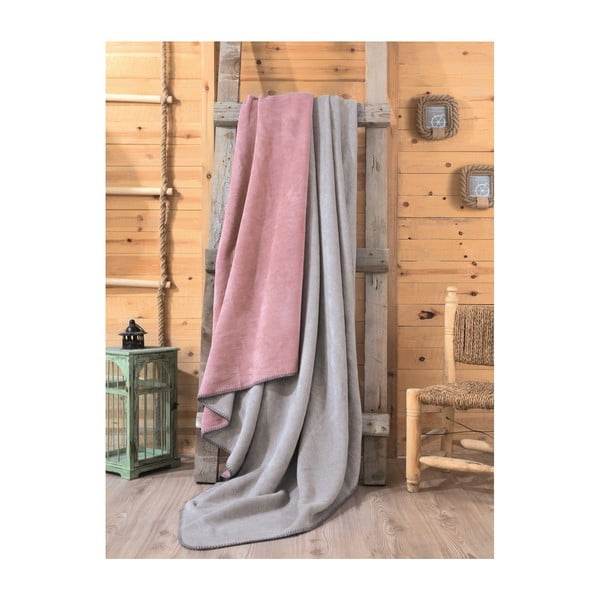 Sivo-ružičasta deka Mila, 200 x 220 cm