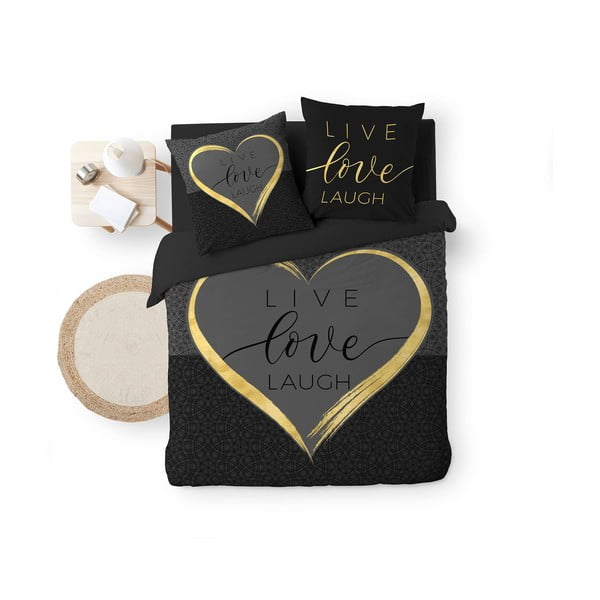 Crna pamučna posteljina za bračni krevet 200x200 cm Crazy Love – douceur d'intérieur