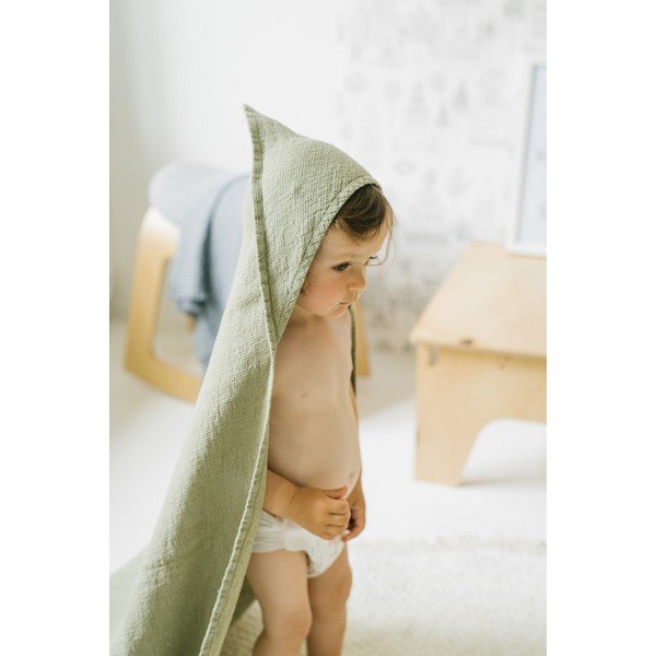 Dječji zeleni laneni ručnik s kapuljačom Linen Tales Waffle, 100 x 100 cm-image-2
